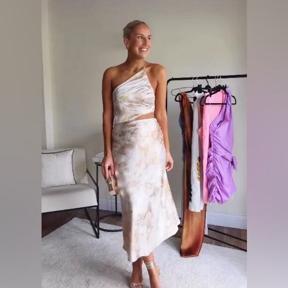 Zara Cut Out Satin Effect Printed Dress - Picture 2 of 16